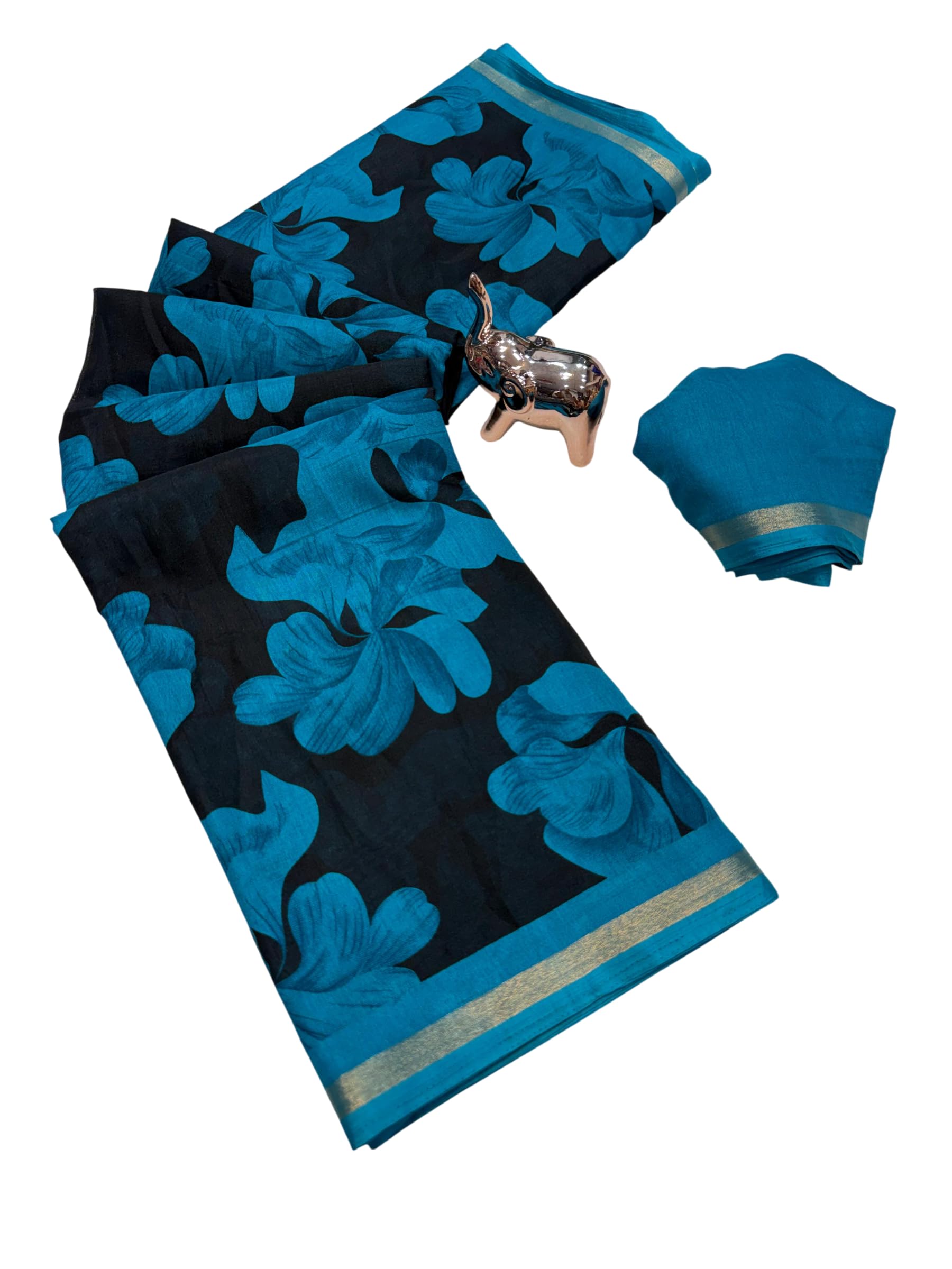Women's Kalamkari Floral Print Dola Silk Saree Beautiful Design All Over Zari Woven Border With Blouse Piece-picture-51