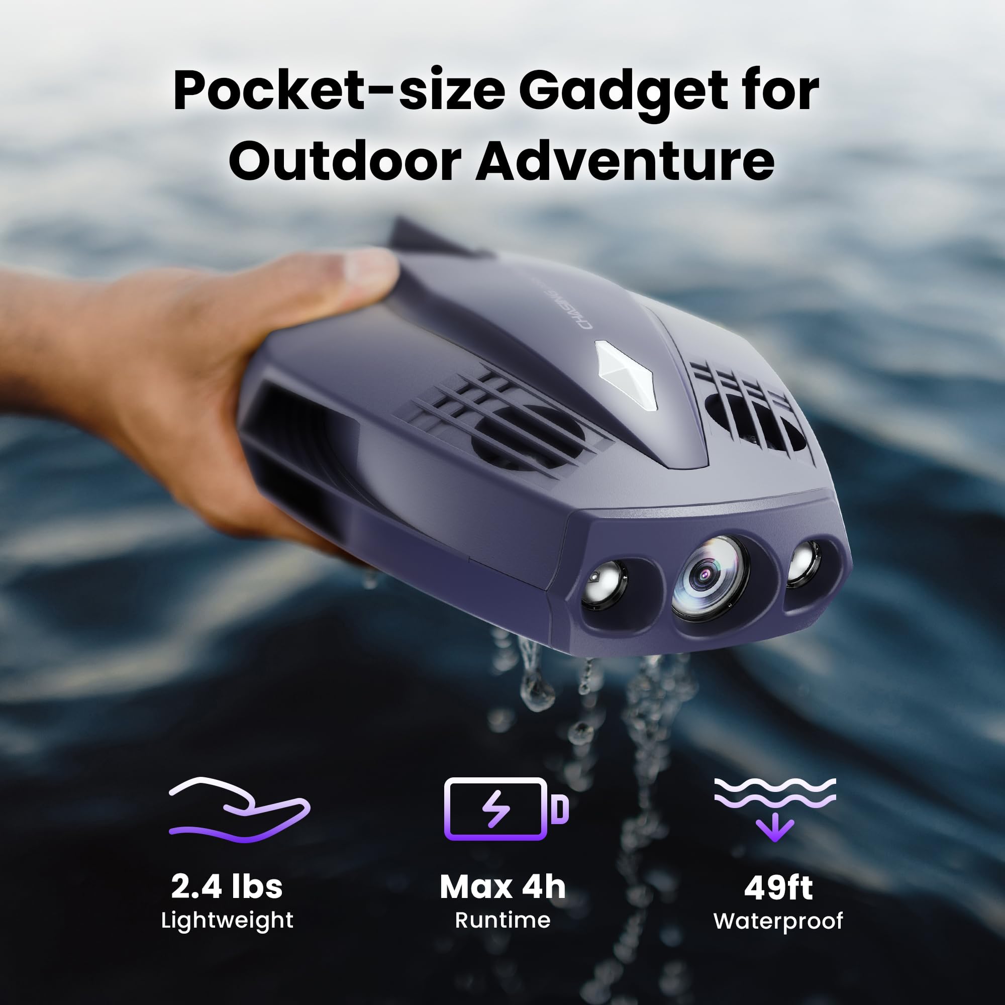 Chasing DORY Drone submarino – Dron submarino Full HD de 1080p con cámara para visualización en tiempo real, control remoto de aplicación (morado)