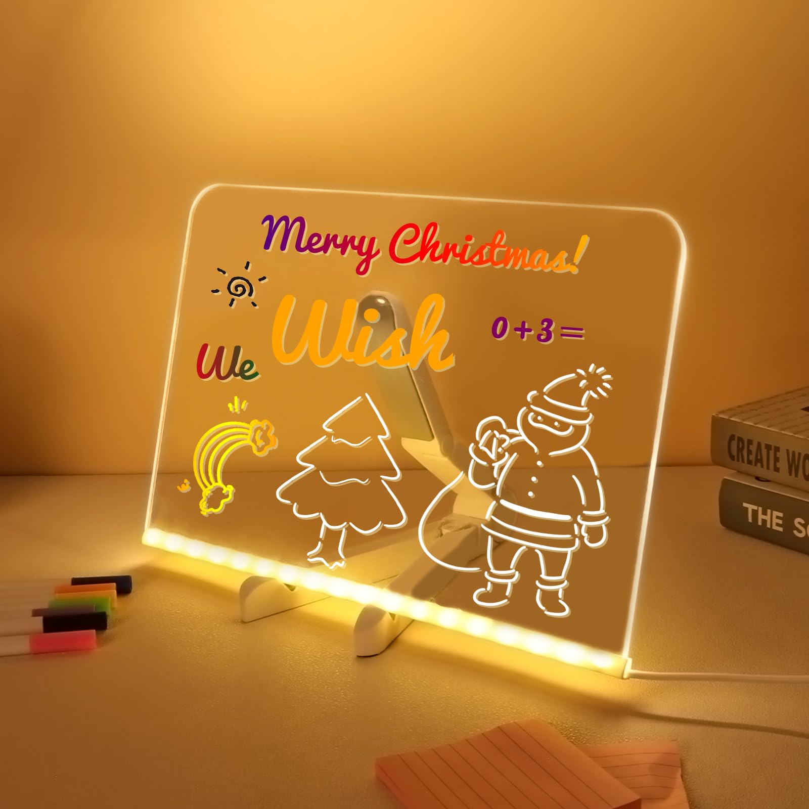 Lavagnetta LED con 7 Penne Colorate, Lavagna Magica che si Illumina con Luce, Lavagna in Acrilico, Bacheca per Messaggi con Panno e Supporto per Ufficio, Scuola, Casa (30x20cm/11.81x7.87in)