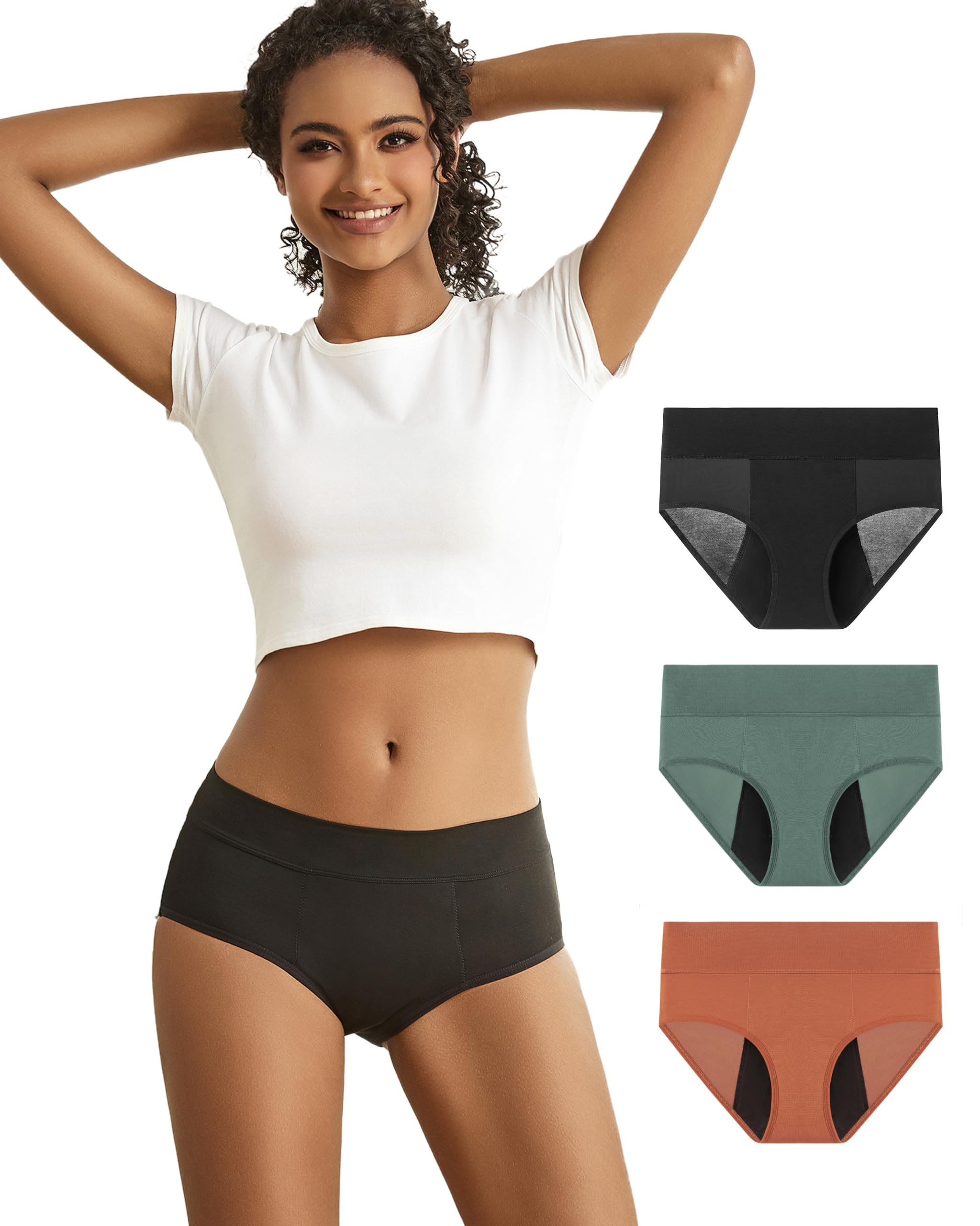 Goat Union Midi Period Underwear for Women Teens Menstrual Period Panty Organic Cotton Lining Full Coverage Heavy Flow