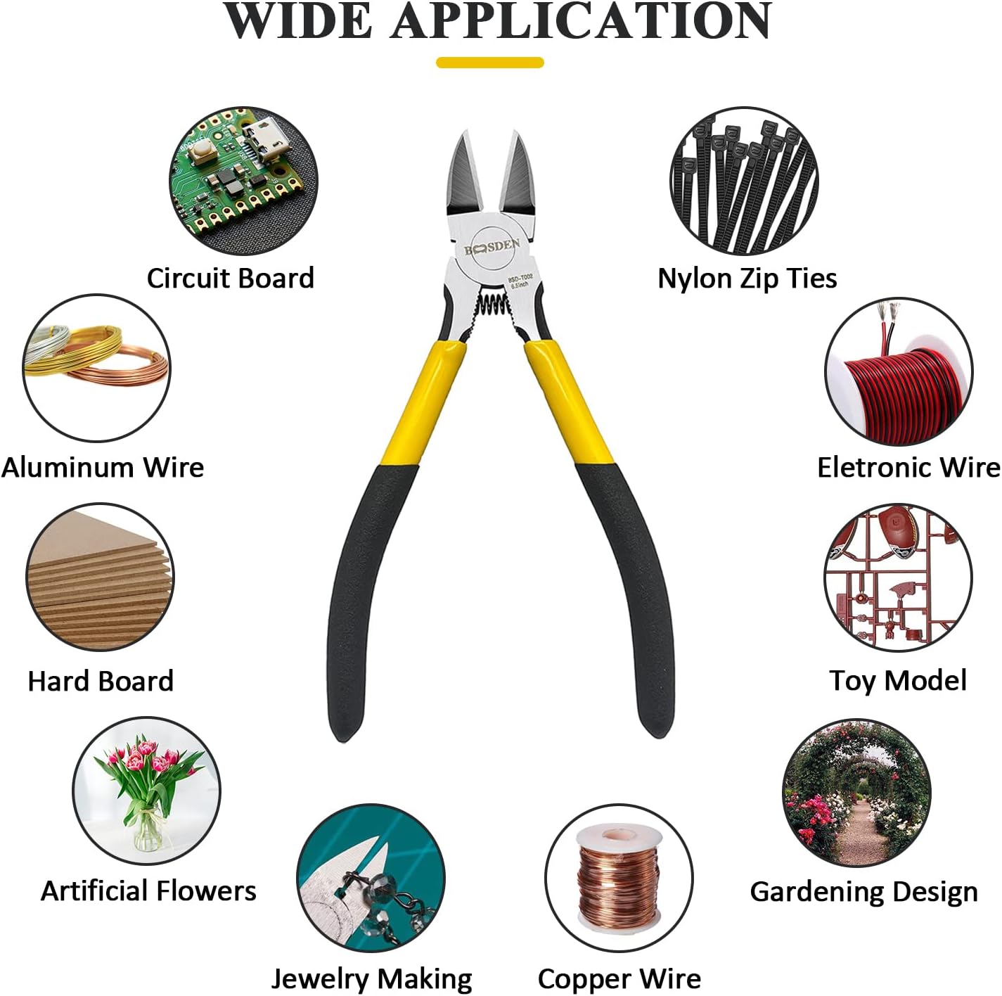 Wire Cutters 10 Pack, 6.5 inch, BOOSDEN Flush Cutters, Spring Loaded Cutting Pliers, Side Cutters, Dykes Cutter, Wire Clippers, Plastic Cutter, Wire Cutters for Jewelry, Floral, Electrical - - 