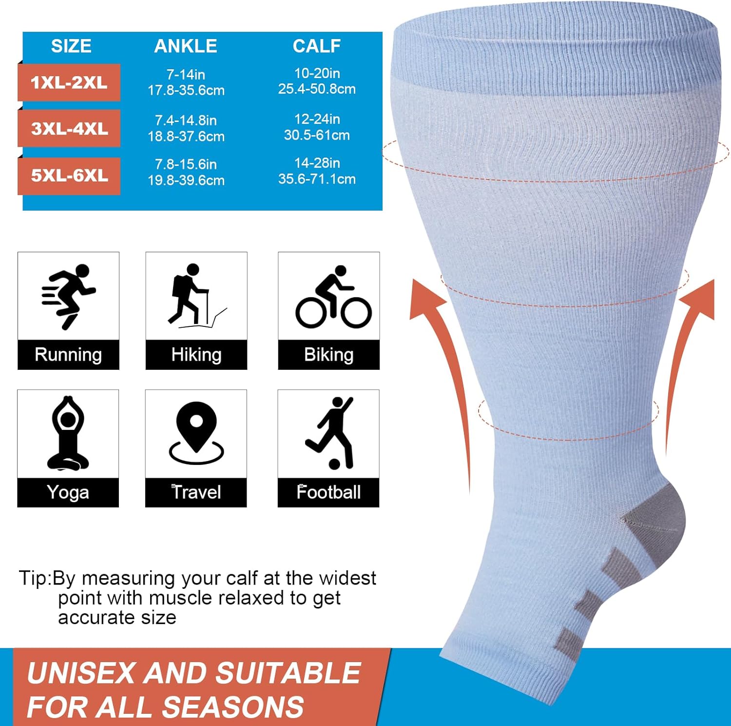 Toeless Plus Size Compression Socks for Women Open Toe Wide Calf Compression Socks Support Socks - Image 4