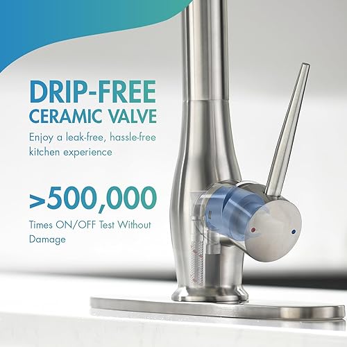Miniatura 6 de GIMILI - Grifo de cocina con rociador extraíble, para fregadero, de alta presión, una sola manija, grifos para cocinas comerciales de doble cabezal,