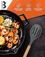Vista 7 de Cucharas de cocina de silicona grandes, paquete de 2 cucharas antiadherentes con mango de madera maciza y ranurada, cucharas de cocina de silicona