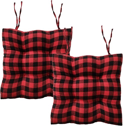 Cojines para sillas de cocina con lazos, juego de 2 cojines de asiento para sillas de cocina, 17 x 17 pulgadas, decoración navideña a cuadros de