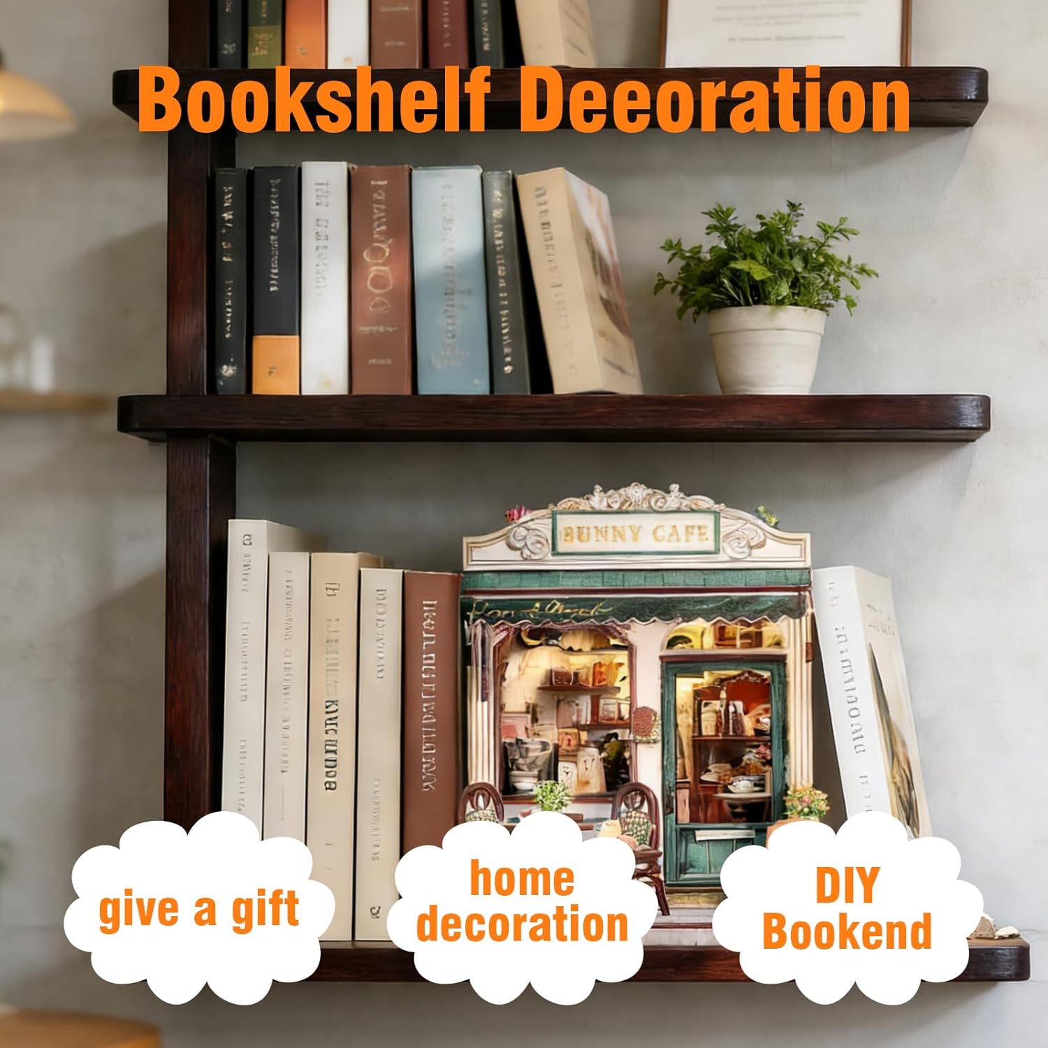 DIY Miniature House Book Nook Kit (Sunny Cafe), Creative Owl Bookstore Model for Home Decor, Engaging Craft Gift for Family and Friends