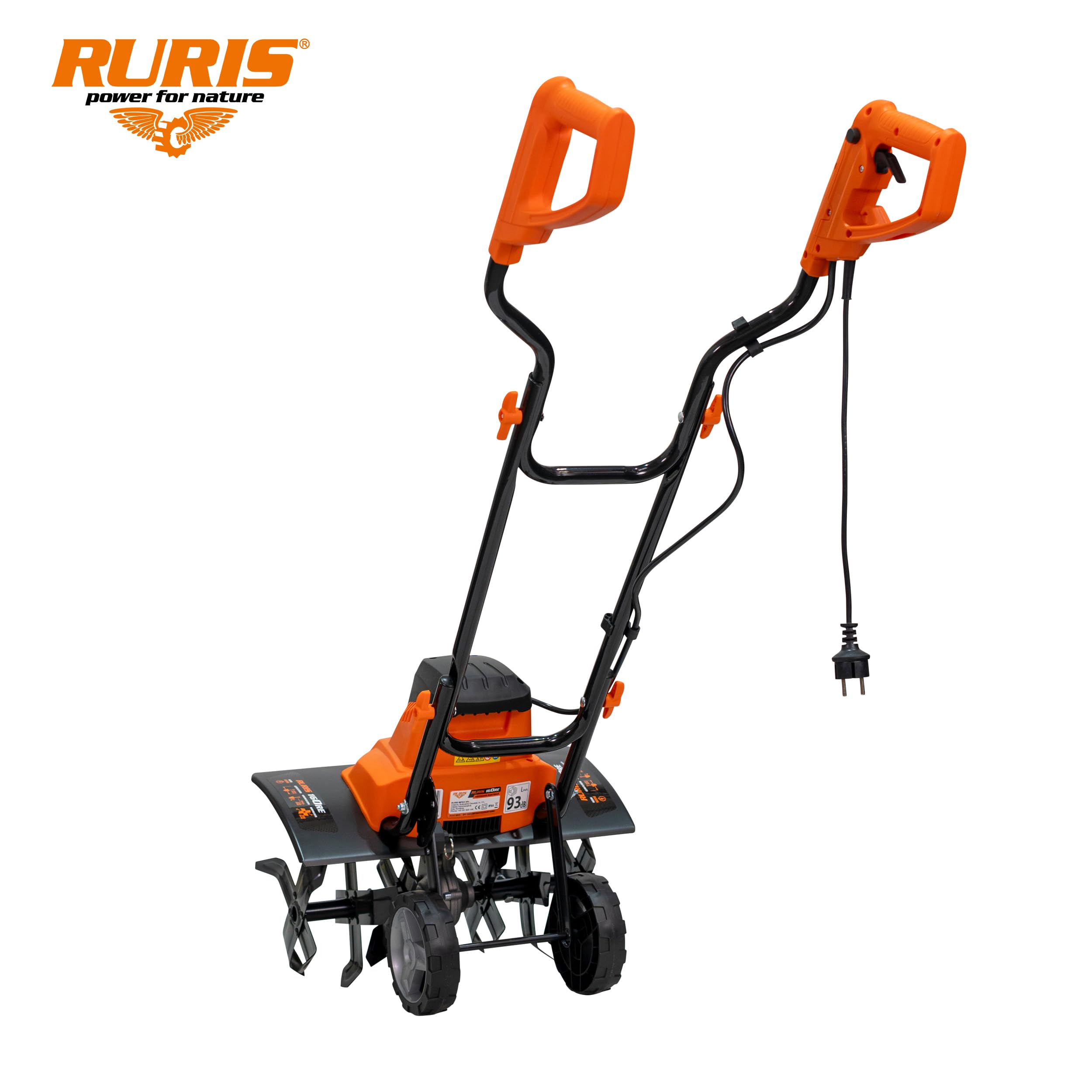 RURIS Motobineuse électrique 160RE - 1600W, Largeur 450 mm, Profondeur 220 mm, 24 Couteaux, Frein électronique, 2 Roues, légère et silencieuse, Orange