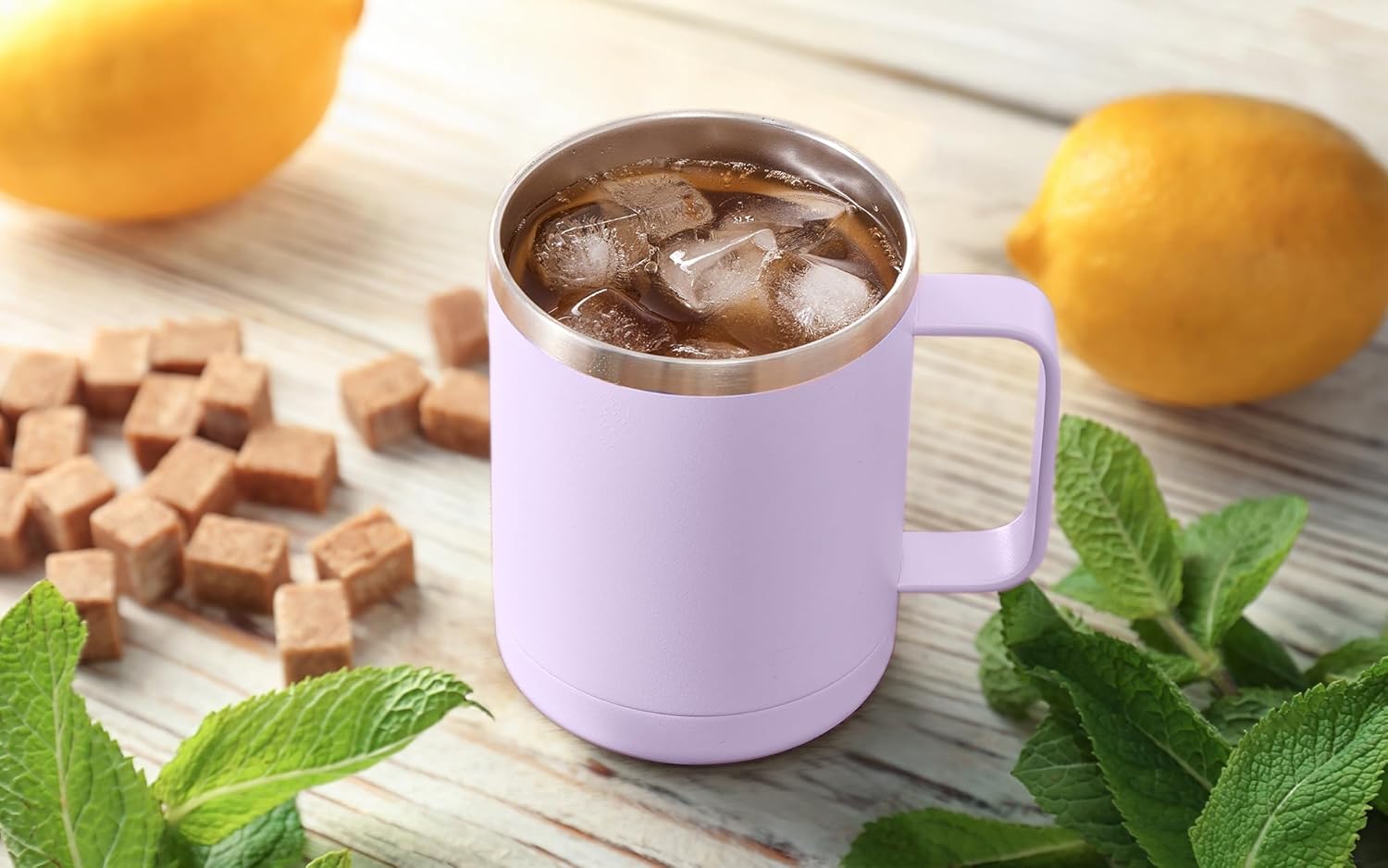 MEWAY 12oz Coffee Mug With Handle and Sliding Lid,Stainless Steel Travel Tumbler Cup with Handle,Double Wall Vacuum Insulated Camping Cup for Hot & Cold Drinks Tea (Lilac,Set of 1) - Image 8