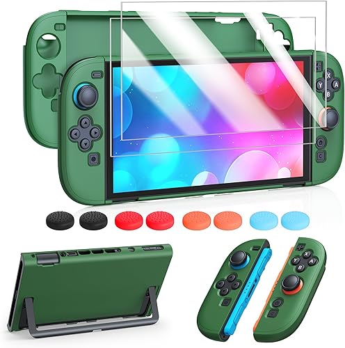 Vista 5 de FYOUNG Protective Case for Switch, Slim Hard Shell for Switch Accessories, Scratch&Shock Protection Cover with Screen Protector, 8 Thumb Grip(Clear