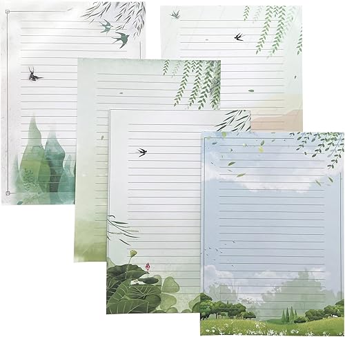 Miniatura 2 de Juego de 50 papeles de escritura rayados, papel de papelería para escribir cartas, papeles de impresora de 3.53 ozm, 5 estilos diferentes (11.7 x