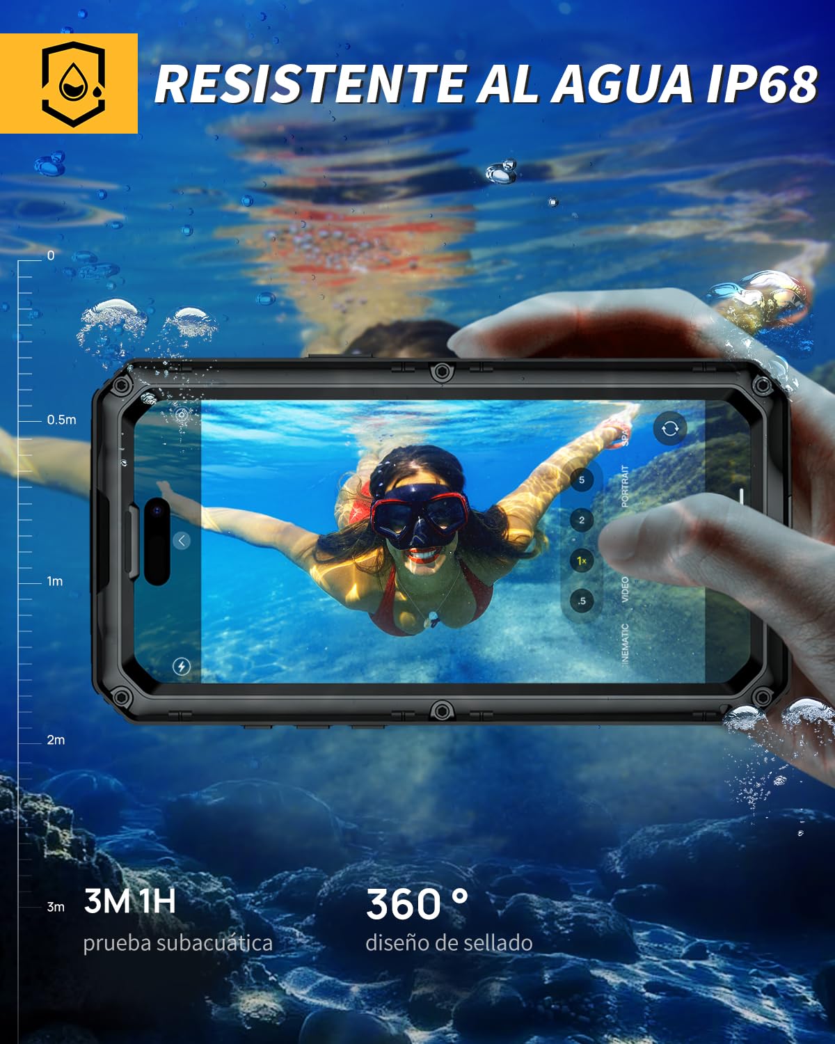 Lanhiem Funda para iPhone 17 Impermeable IP68, 360° Antigolpes Protección Militar Resistente, Carcasa Duradera Antipolvo Estanca, Metal Armor Waterproof Case para iPhone 17, Negro