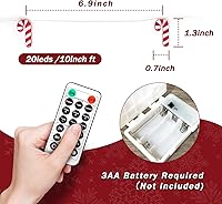 Vista 6 de Impress Life Guirnalda de luces navideñas de bastón de caramelo, 10 pies 20 luces LED 3D Plus centelleantes, funciona con USB y batería con control