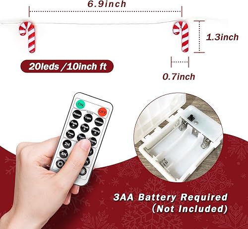 Miniatura 6 de Impress Life - Guirnalda de luces de cruces latinas, alpacas, bastón de caramelo, poodles, caracoles, pájaros rojos, hombre de jengibre, perros