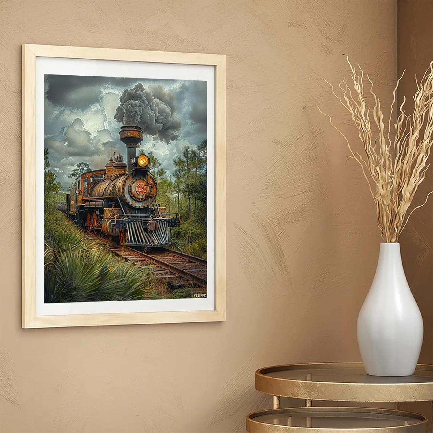 Train Diamond Art Kits for Adults, Diamond Painting Train Gem Arts and Crafts for Adults, 5D Round Full Drill Crystal Embroidery Paintings Pictures, Hobbies for Women, Home Wall Decor 12x16 Inch