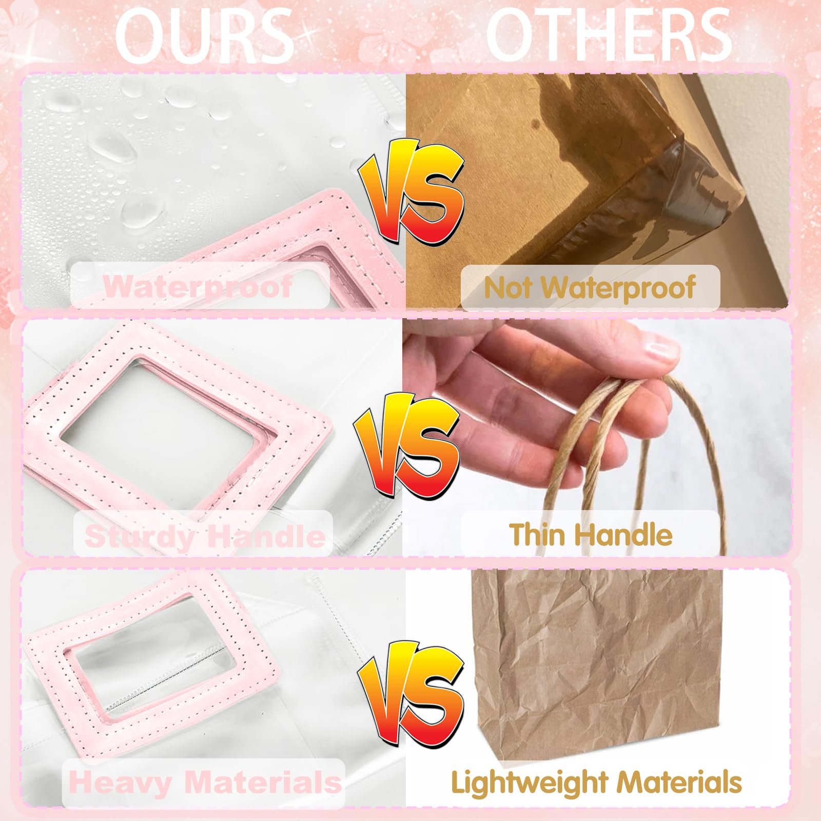 24 bolsas de regalo transparentes con asas y cinta de cola de pez, bolsa de regalo de PVC transparente reutilizable a granel, bolsas de plástico resistentes para boda, cumpleaños, recuerdo de fiesta,