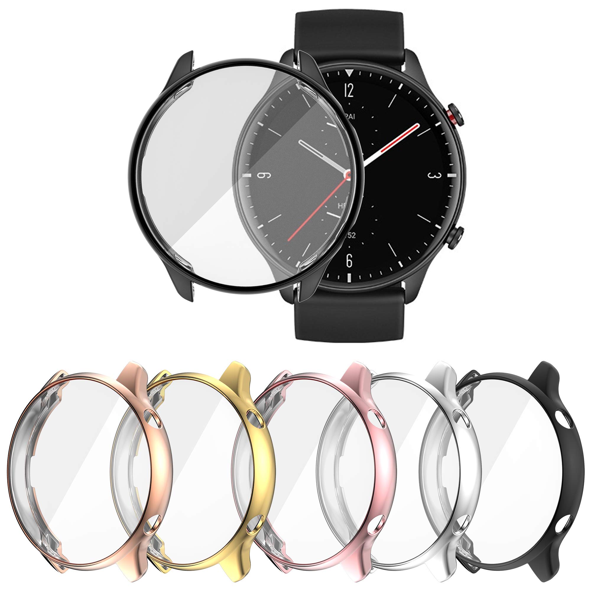 [5-Pack] RICHONE Case Compatible with Amazfit GTR and GTR 2E Smartwatch,  All-Around Screen Protector Cover Soft TPU Bumper Frame
