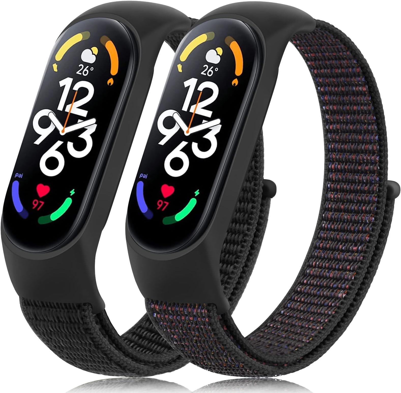 VANCLE 2 Pack Nylon Strap Compatible with Mi Band 7 6 5 &Amazfit Band 5 Soft Breathable Comfortable Adjustable Colorful Sports Replacement Band for Mi Band 7 6 5 (NFC) for Men Women
