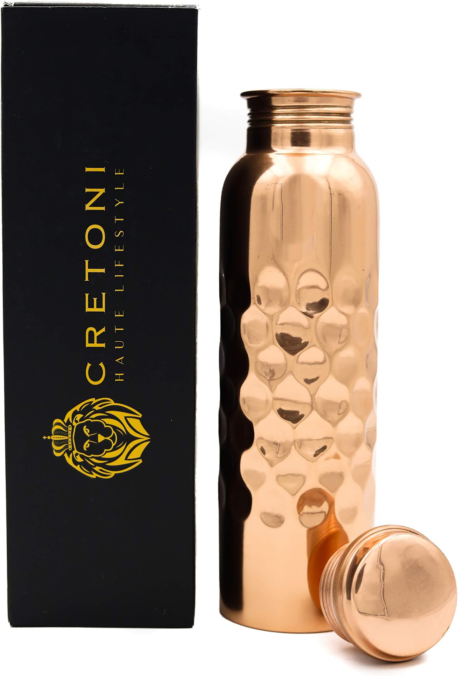 Cretoni Copperlin Classic-Series Pure Copper Water Bottle : Smooth Honeycomb Style : Perfect Ayurvedic Copper Vessel for Sports, Fitness, Yoga, Natural Health Benefits (900 Milliliter/30 Ounce)