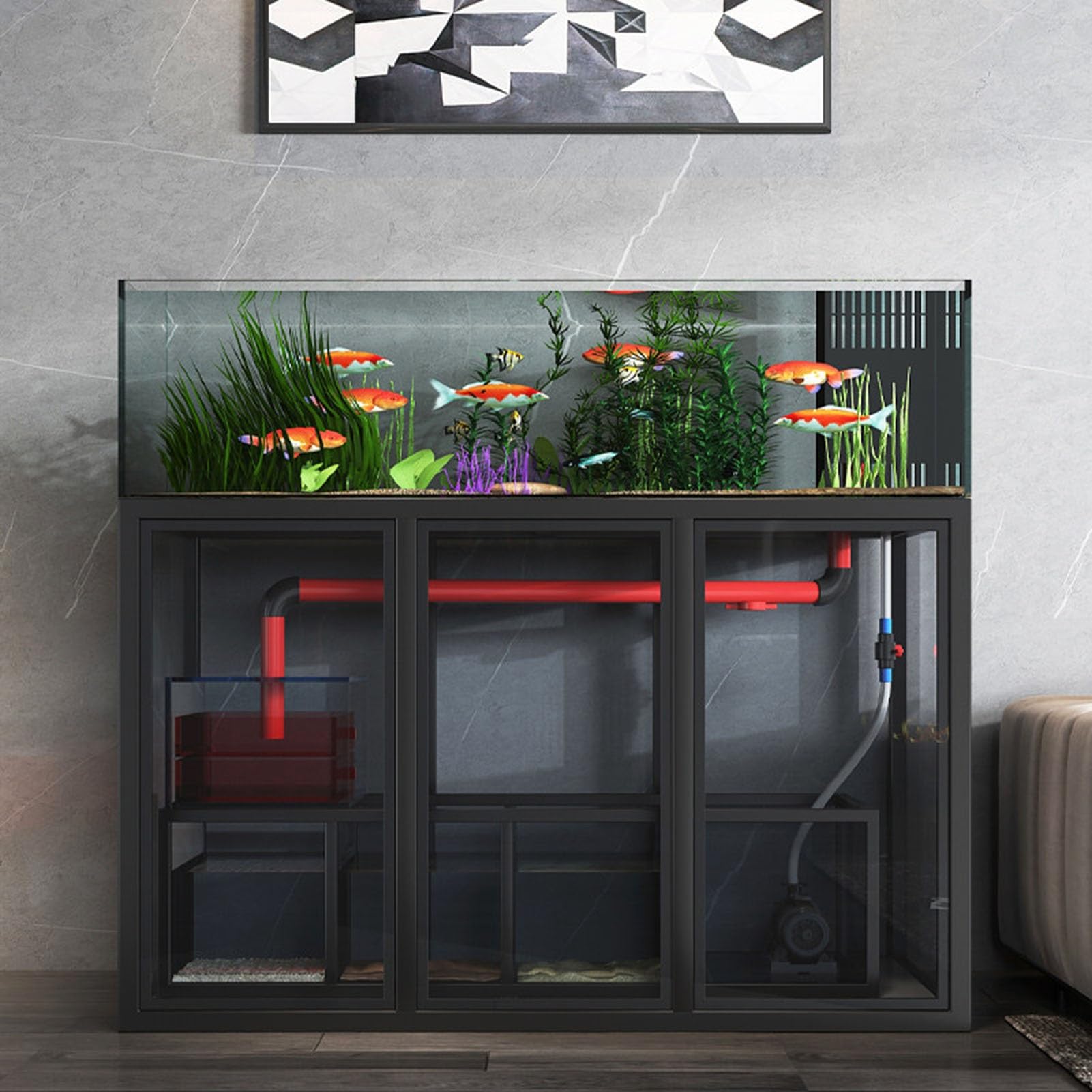 Stojak na akwarium z metalową ramą, stojak do akwarium z drzwiami szafki, dwupoziomowy organizer terrarium do salonu i wejścia