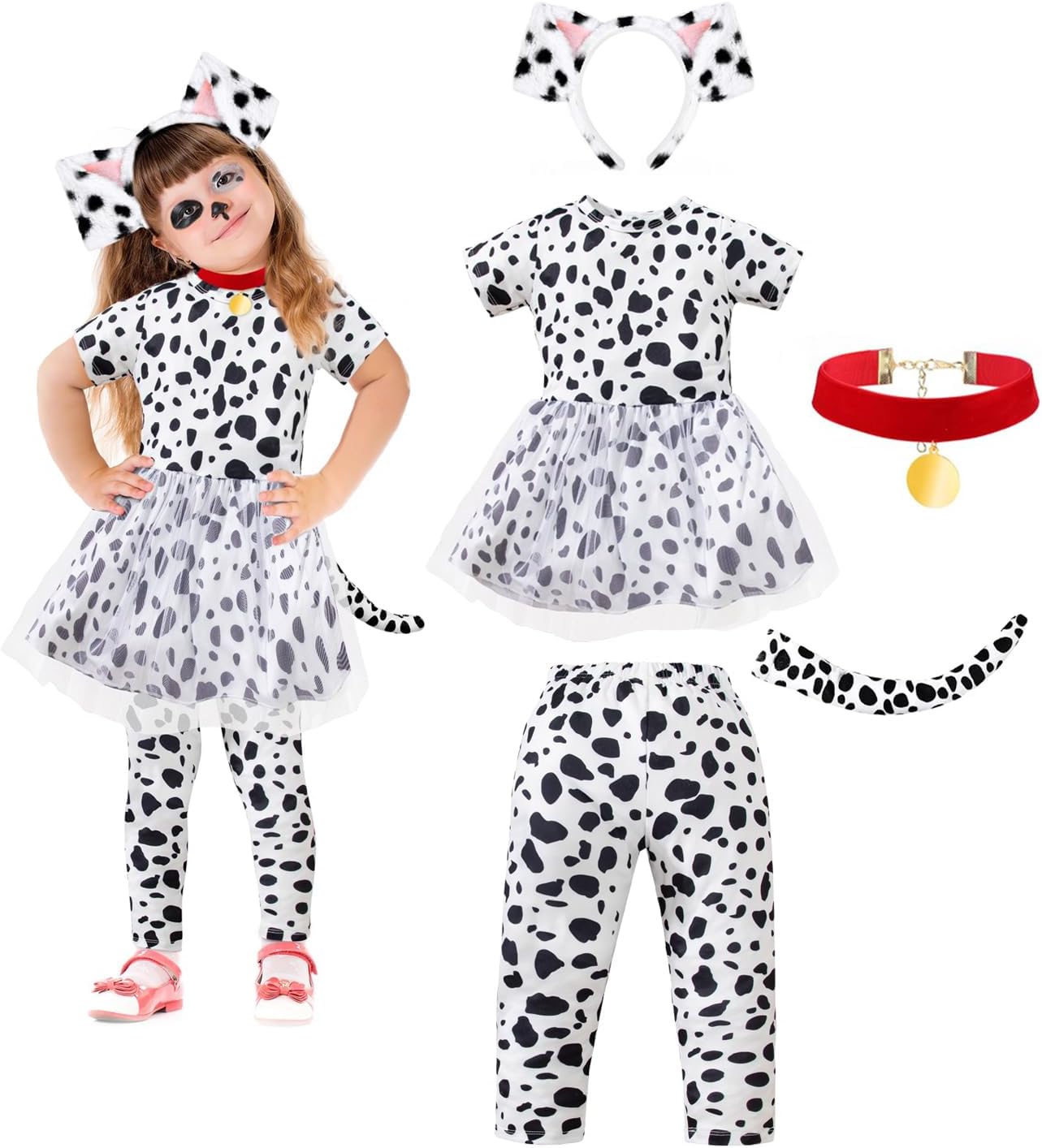 MOMMY'S NEW MAN Toddler Girls Dalmatian Costume Outfit 101 Days of School Shirt Tutu with Accessories