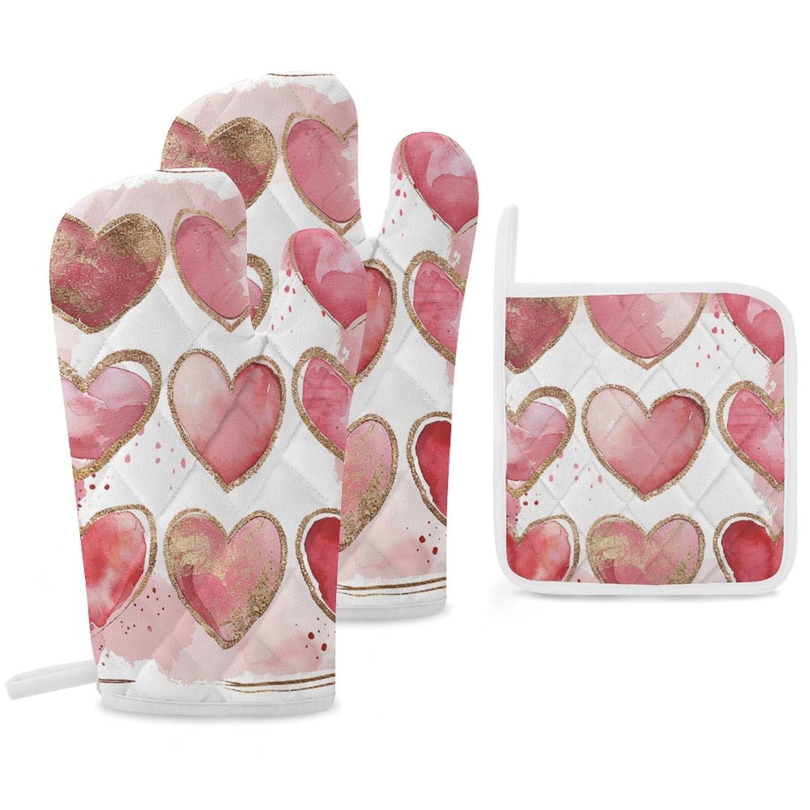 Ensemble de gants de cuisine et maniques rouge imprimé artistique pour four