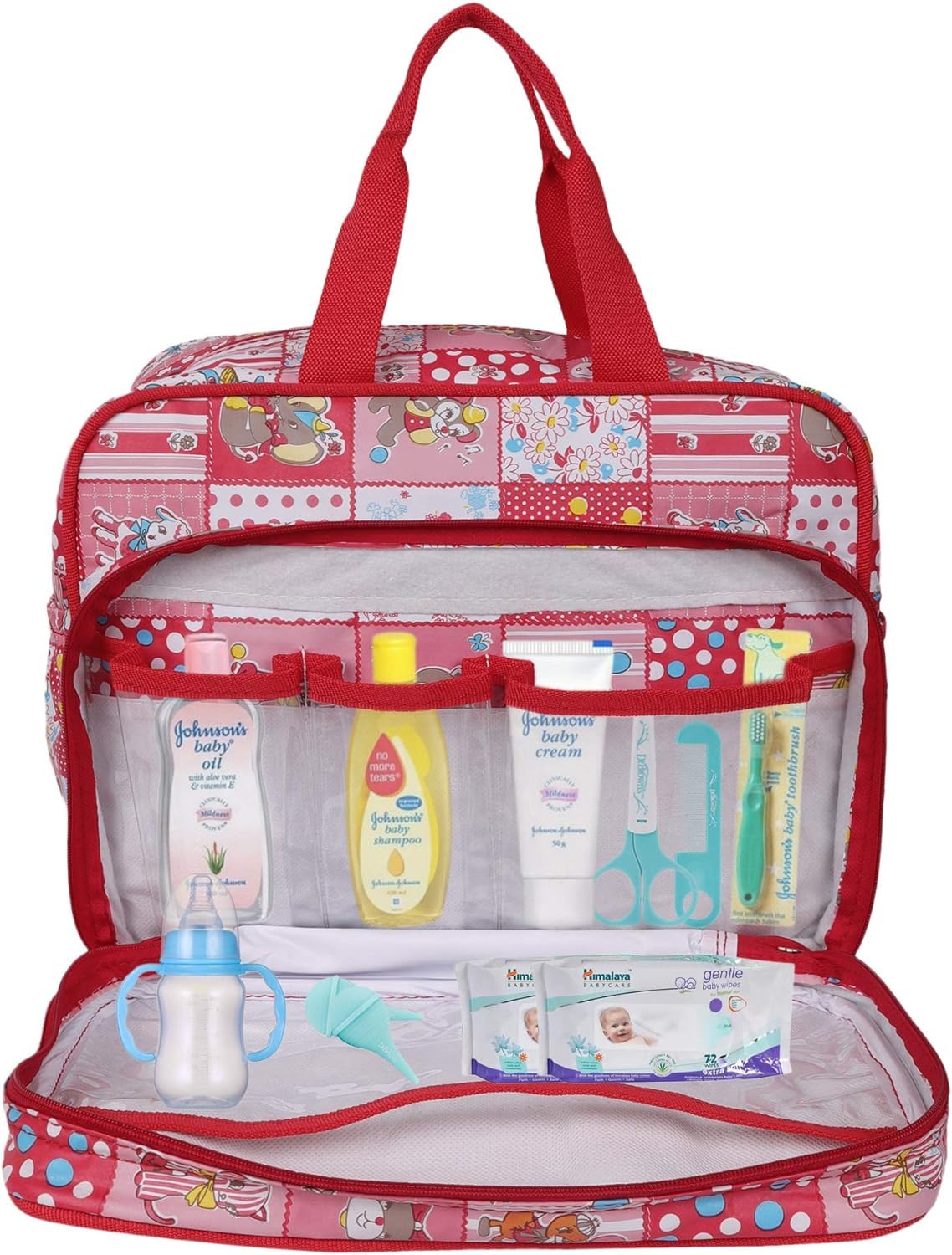 Mother Bag- Multi-Compartment Diaper Bag Collection with Baby Bottle Holder, Dress, Medicine Pouch, and Powder Compartment 0to1year Bag (Red, Medium)-image-11