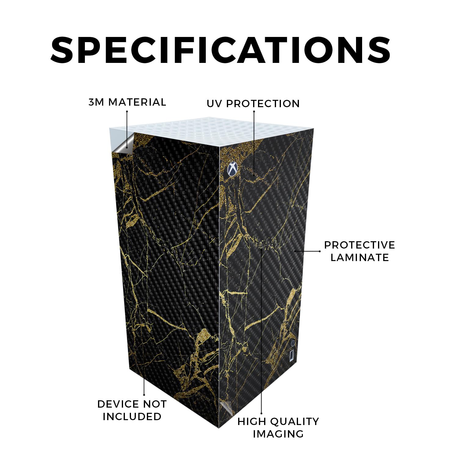 Carbon Fiber Gaming Skin Compatible with Microsoft Xbox Series X Digital Edition - Black Gold Marble - Premium 3M Vinyl Protective Wrap Decal Cover - Easy to Apply | Crafted in The USA by MightySkins