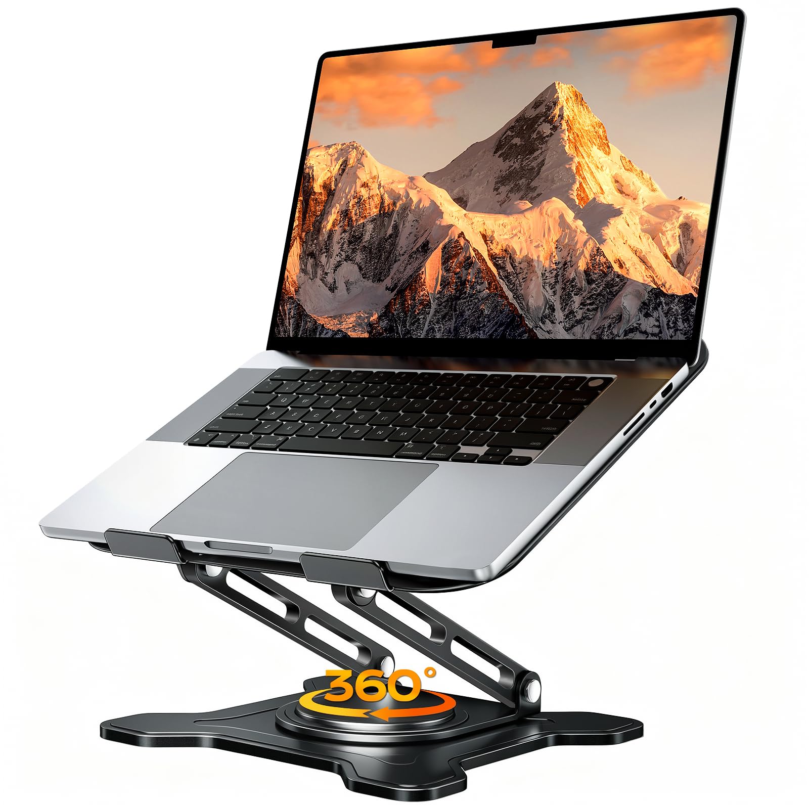 JCZT 360° Rotating Laptop Stand for Desk, Metal Foldable Laptop Riser, Black
