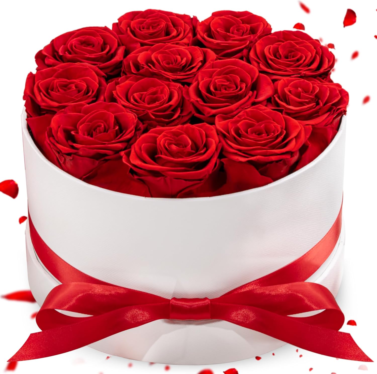 Preserved Roses in a Box, Blooming Real Roses Decor, Eternal Flowers for Delivery Prime, Best Gifts Birthday, Wedding, Anniversary, Mother's Day for Her, 12-Pieces (Red)