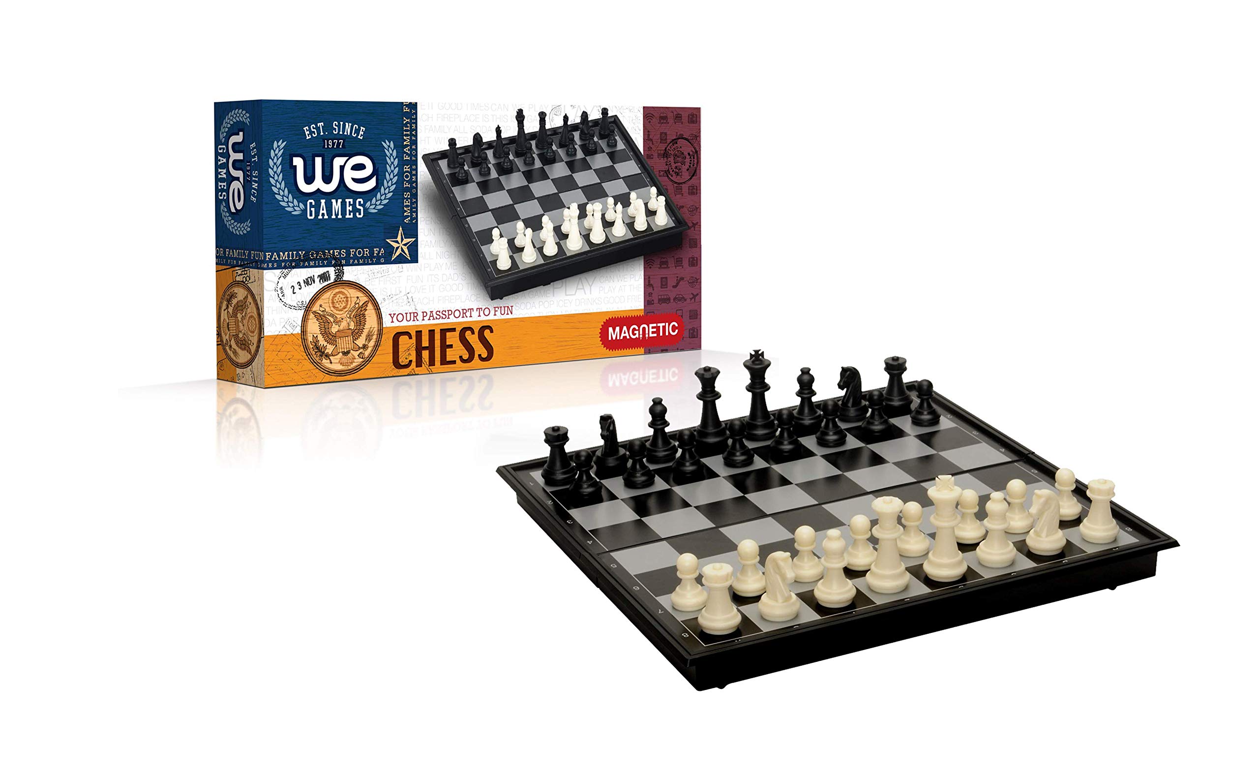 WE Games Travel Chess Set Magnetic - 10 inch Travel Games for Adults, Travel Chess Set with Magnetic Chess Board, Pocket Games for Vacation, Portable