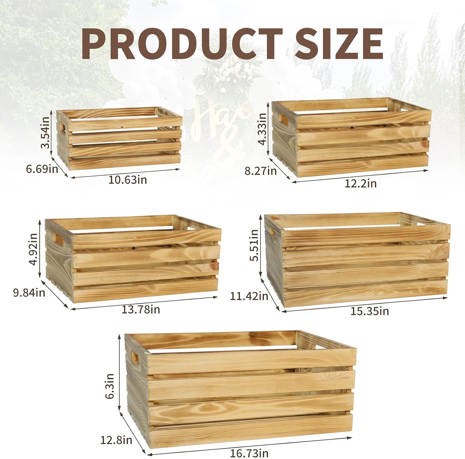 5 Pcs Wooden Crates for Display, Nesting Wood Crate for Storage, 5 Size image 3