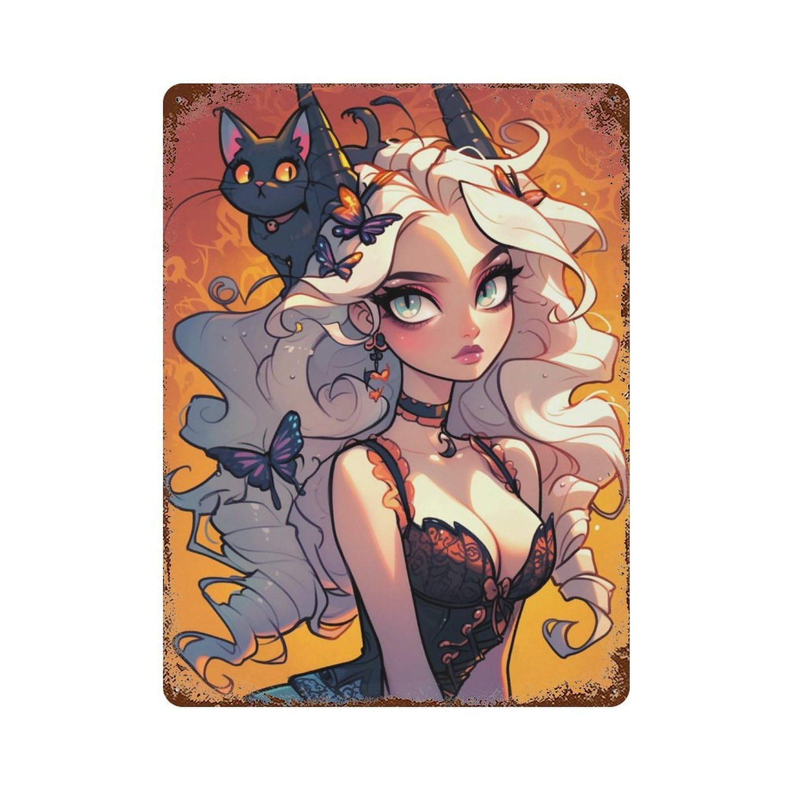Fantasy Witch Artwork 15.7"x11.8" Retro Metal Sign, Old School Wall Decor for Office, Studio And Wall Decor