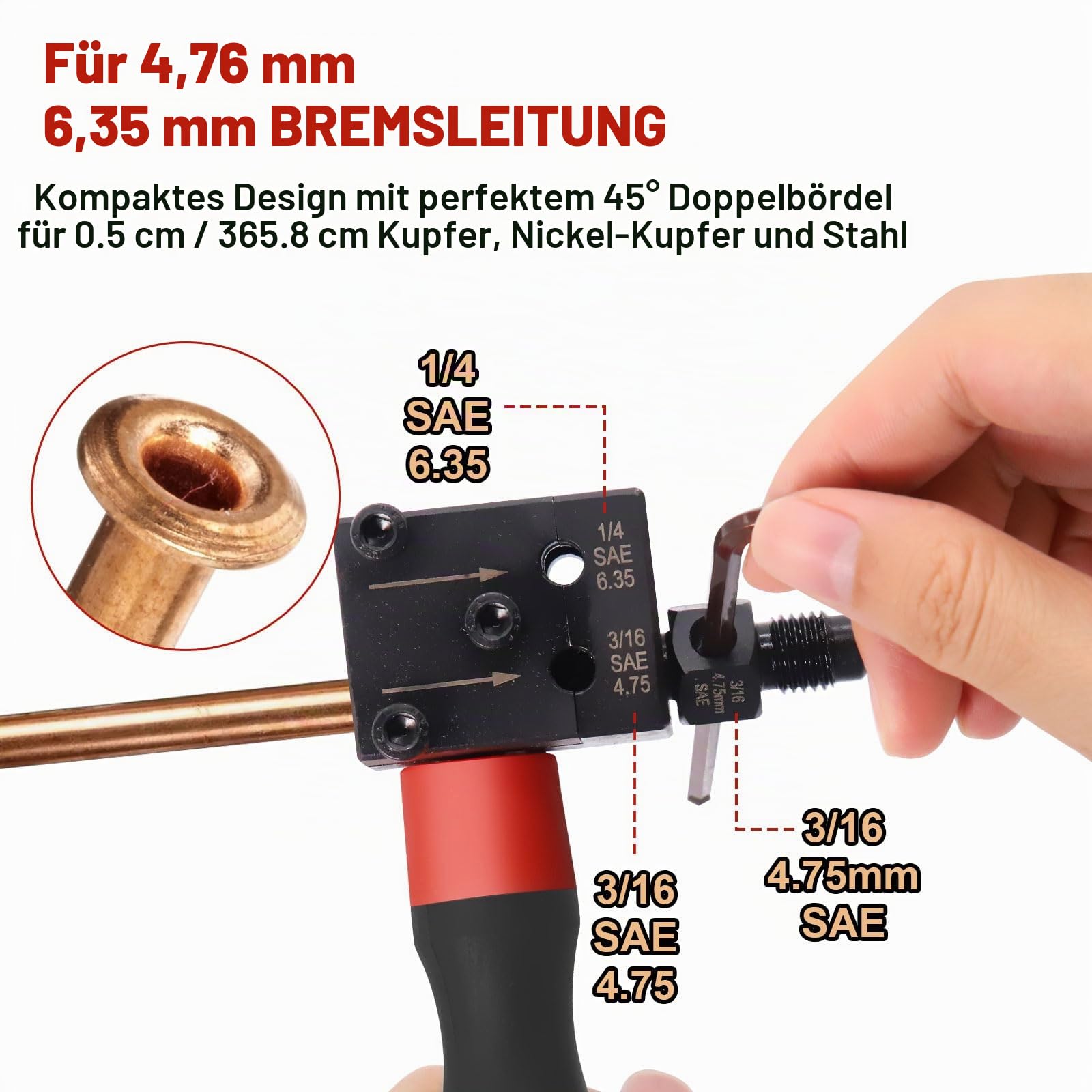 RUIZHI Bremsleitung Bördelgerät für SAE Bördelungen, Doppelkopf-Bördelgerät Bremsleitung Kfz Set für 4,75 und 6,35 mm Kfz-Bremsleitungen, mit 7,62m Ø 4,75mm Bremsleitung und 16 Anschlüssen+5 Verbinder