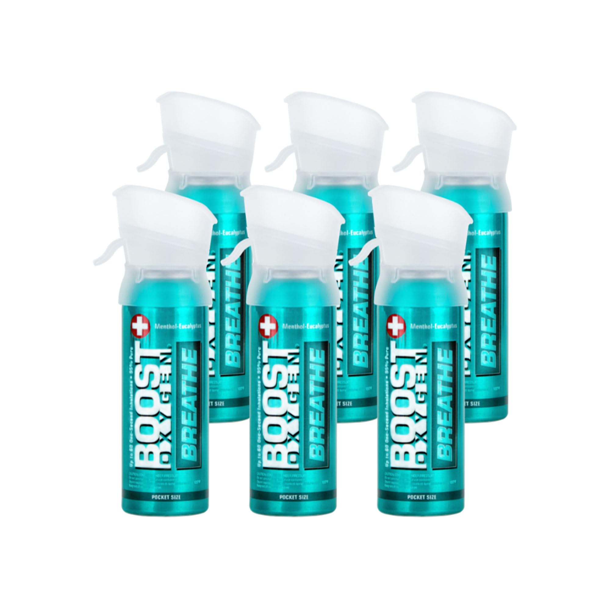 Boost Oxygen Pocket Size Breathe Menthol-Eucalyptus Aroma 3L Canister | Resiratory Support for Altitude, Performance & Health (6 Pack)