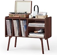 Vista 12 de Lerliuo Soporte para Tocadiscos con 4 Gabinetes que Sostiene Hasta 220 Álbumes, Soporte Grande para Tocadiscos con Patas de Madera de Haya, Mesa