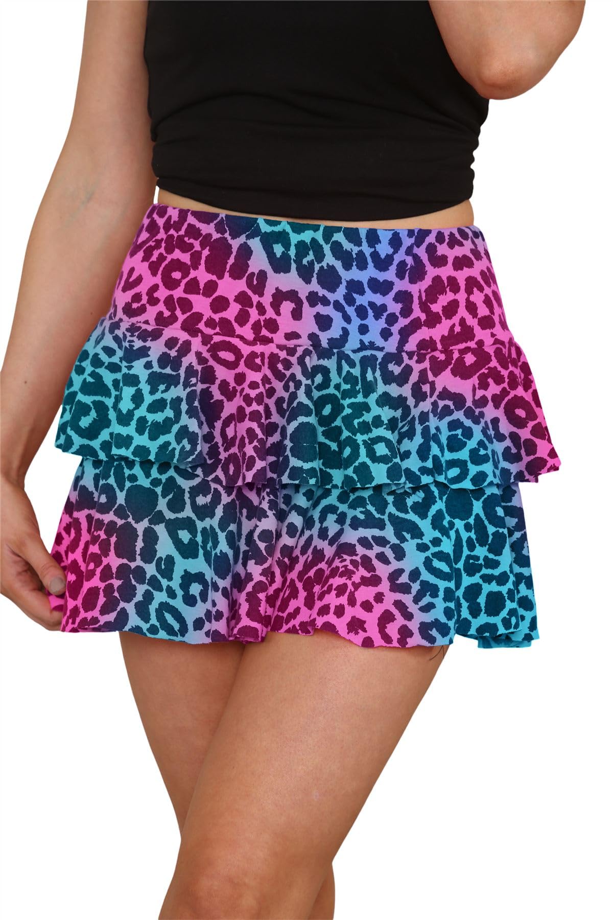 Hamishkane Ladies RARA Skirt Zebra Leopard Printed Frill Layered Party Dance Club Wear Mini Skirt