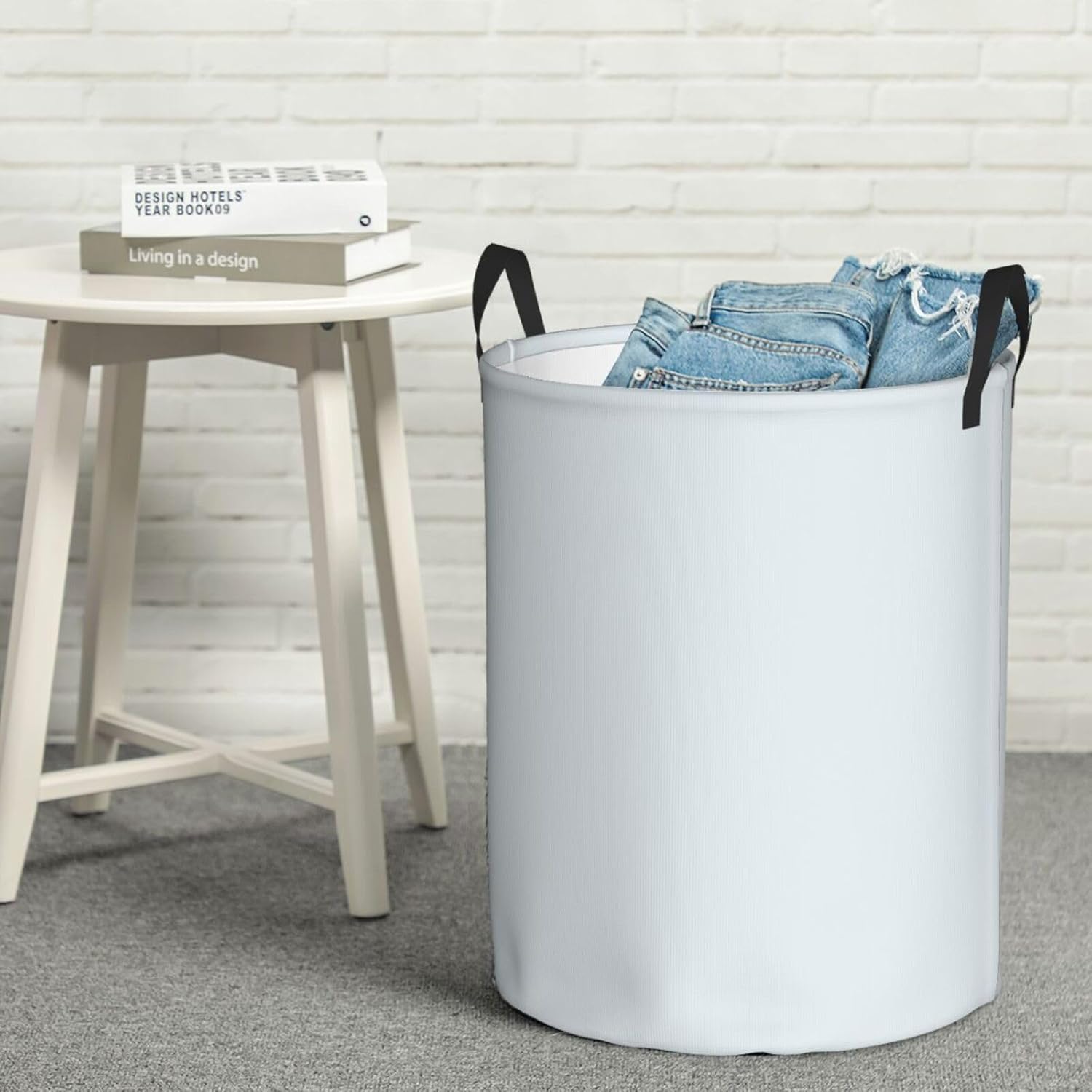 Off-white Round Single-layer Laundry Basket, Portable Storage Laundry Basket, Bedroom Clothes Storage Basket with Handle