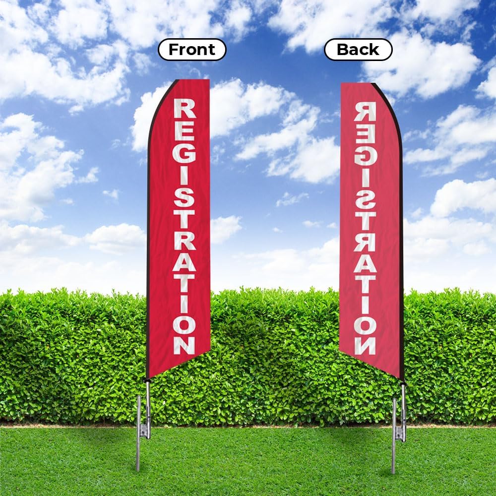 Registration (Red) Super Novo Feather Flag - Complete with 15ft Pole Set and Ground Spike