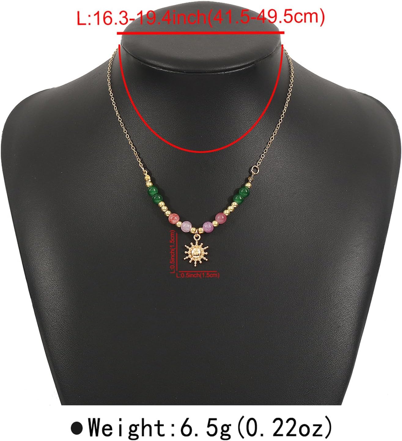 Vintage Gold Sun Necklace,Healing Crystal Pearl Choker Dainty Colorful Beaded Necklace Bohemian Charm Pendant Necklace Jewelry for Women - Image 6