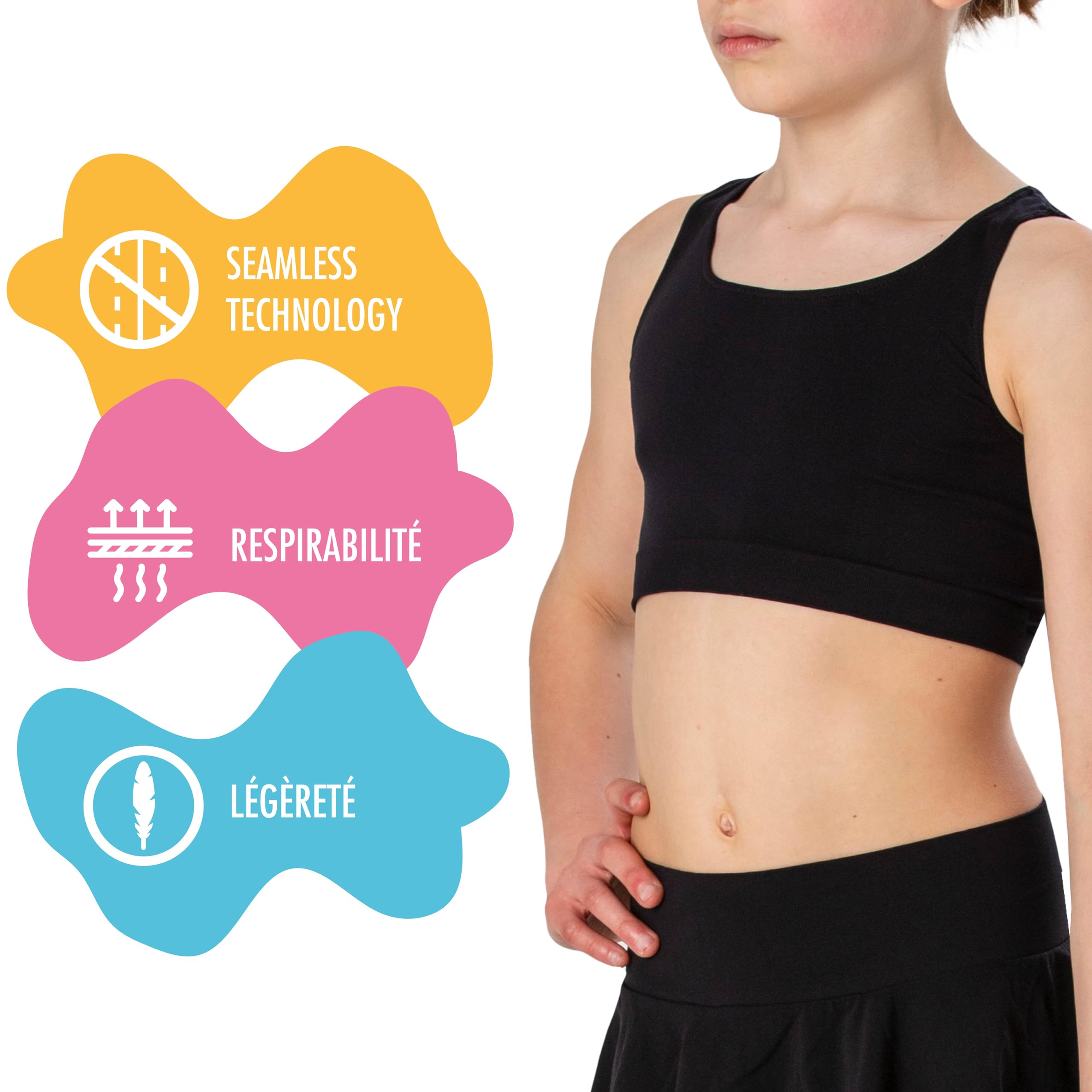 Risalti Brassiere Fille Américaine Microfibre 3Pcs - Top Fille, Crop Top Fille, Crop Top Enfant Fille, Soutiens-Gorge Fille, Brassière Fille, Top Sport, Free Bracelets - Made in Italy
