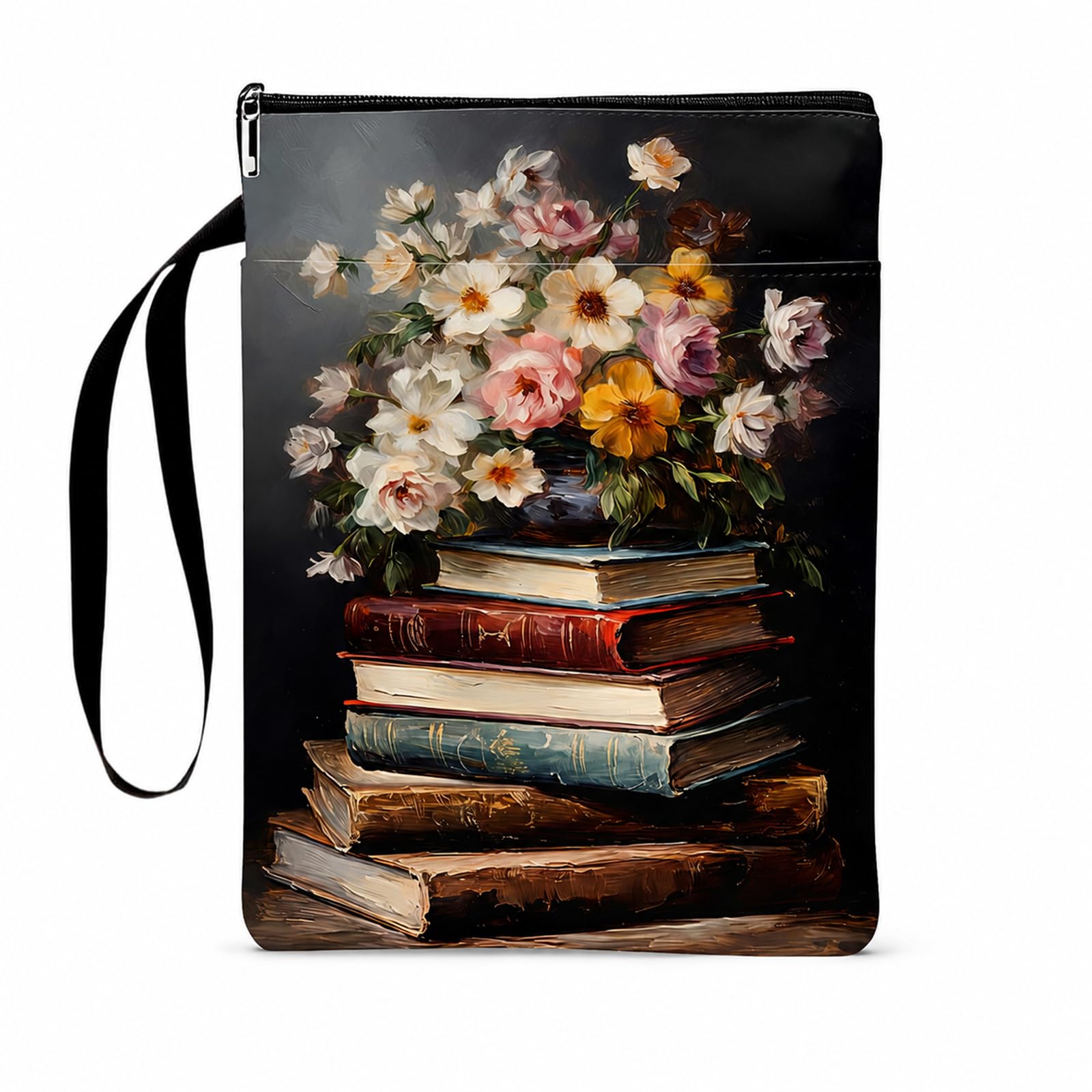 Vintage Floral Book Sleeve, Double-Sided Printed Book Cover with Lanyard
