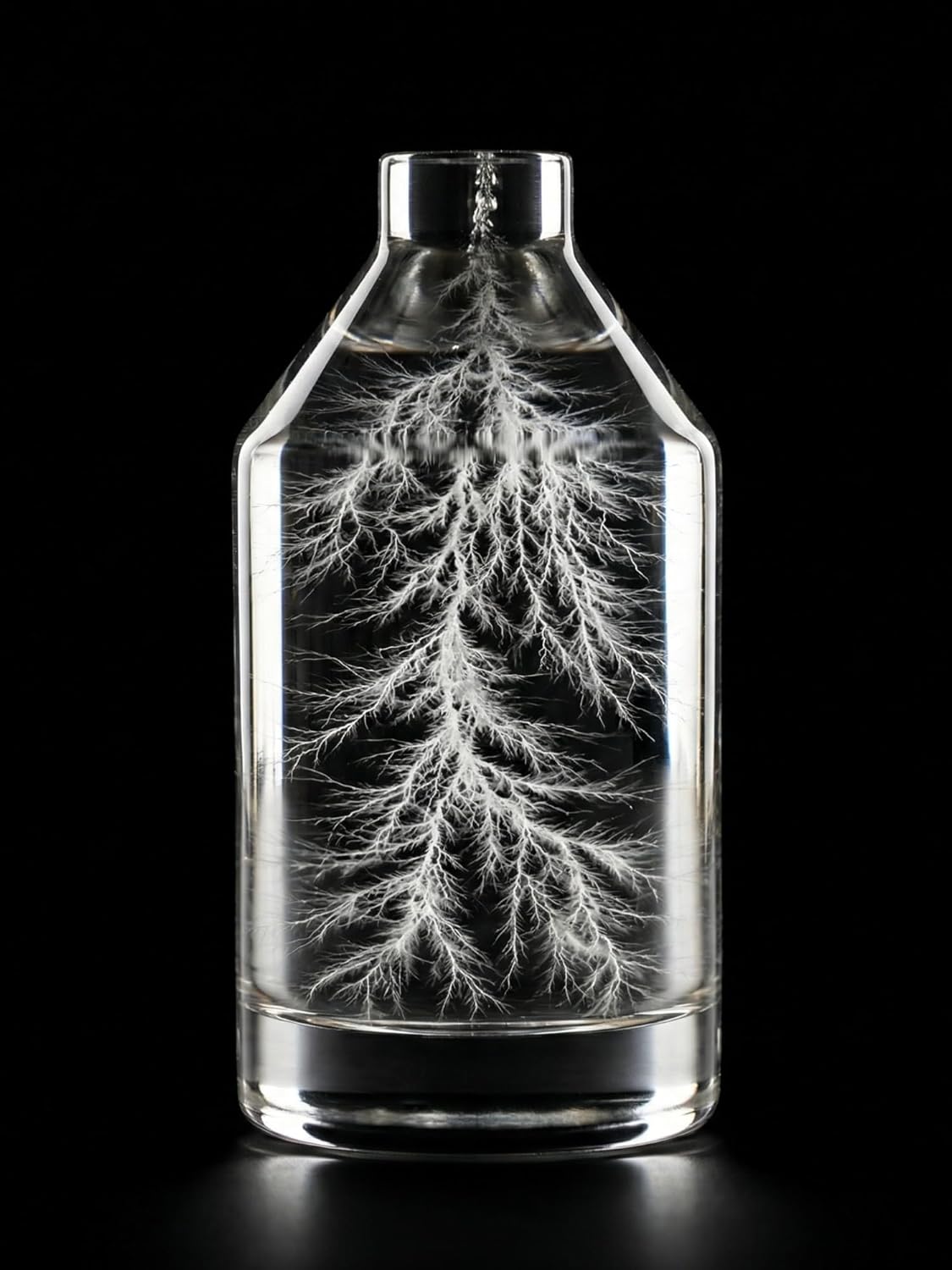 Captured Lightning in a Bottle - 10MeV High-Energy Physics Art Sculpture - One-of-a-Kind 3D Lichtenberg Figure - Authentic Frozen Electrical Discharge - Unique Science Gift for Geeks