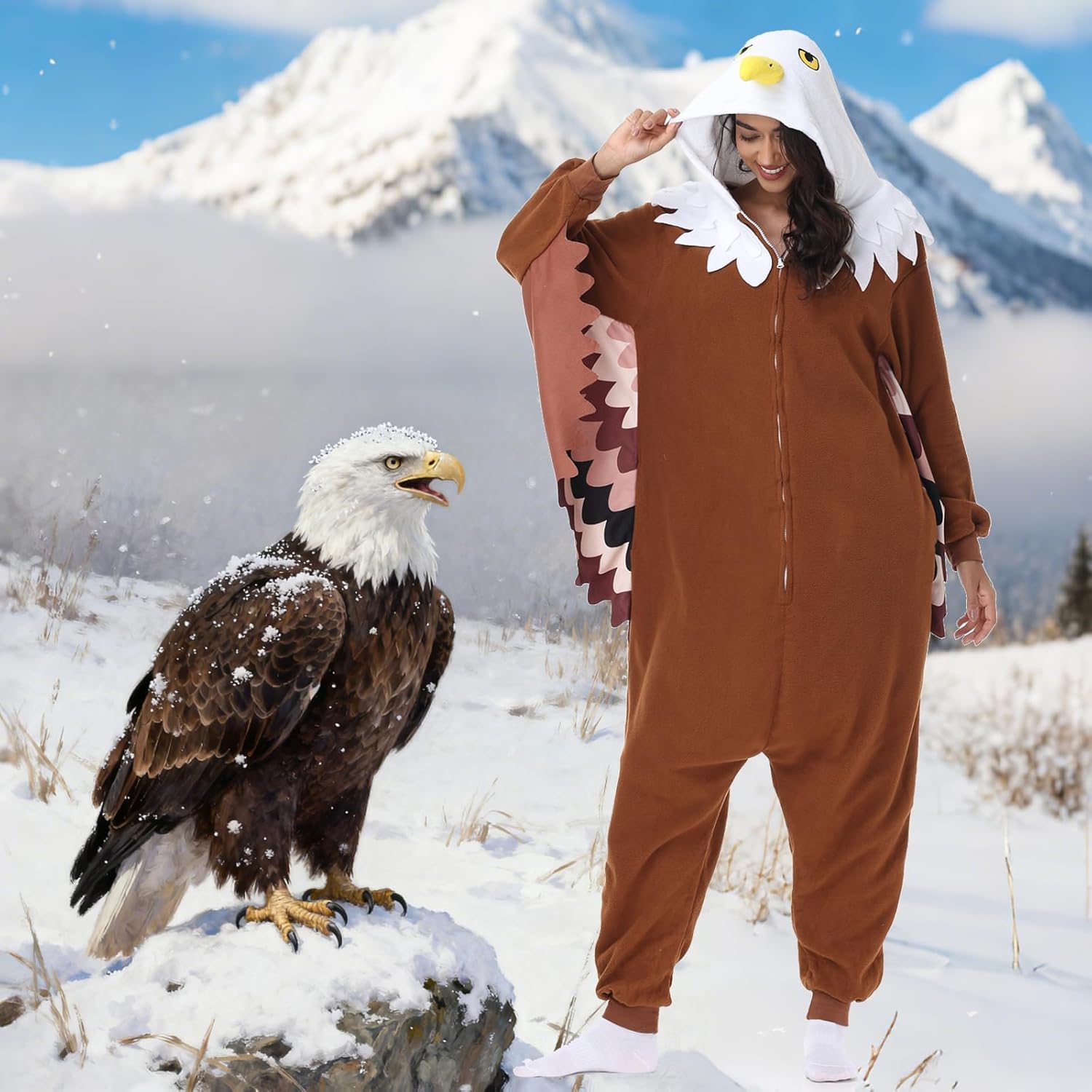 Eagle Costume Adult - Halloween Onesies for Women Big Bird Costume One Piece Cosplay Pajamas - Image 2