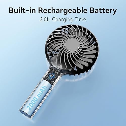 Miniatura 3 de HonHey Ventilador de mano portátil, mini ventilador de mano con batería recargable USB, ventilador de mesa de escritorio personal de 4 velocidades