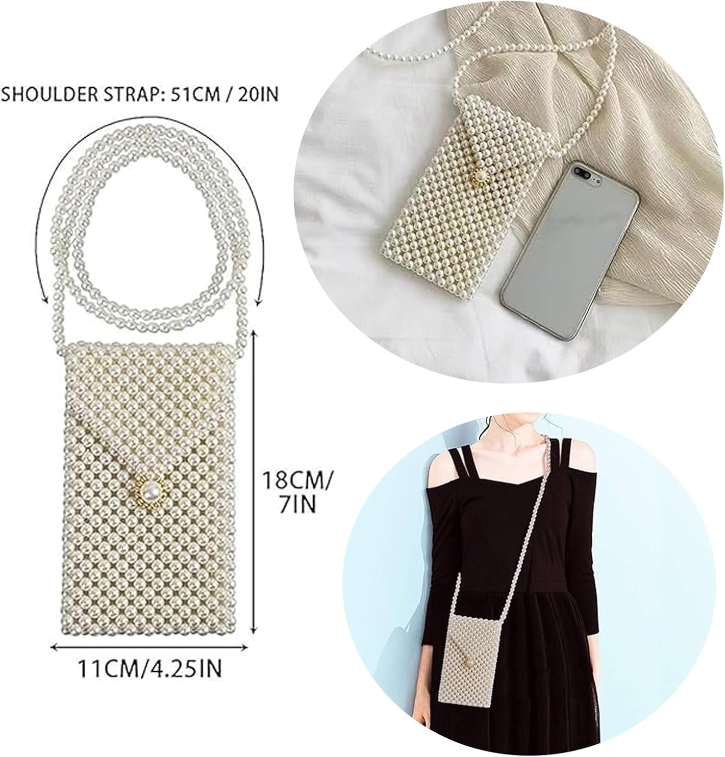 Luxury Pearl Bag Chain Bag Purse Bags, Artificial Pearl Clutch Crossbody Handmade Bags Evening Bags for Party Wedding Bridal Party Travel Prom 56 - Image 4