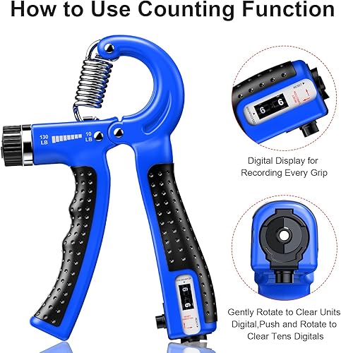 Vista 29 de KDG Fortalecedor de agarre de mano, paquete de 2 unidades de resistencia ajustable de 10 a 130 libras, ejercitador de antebrazo, entrenador de Negro