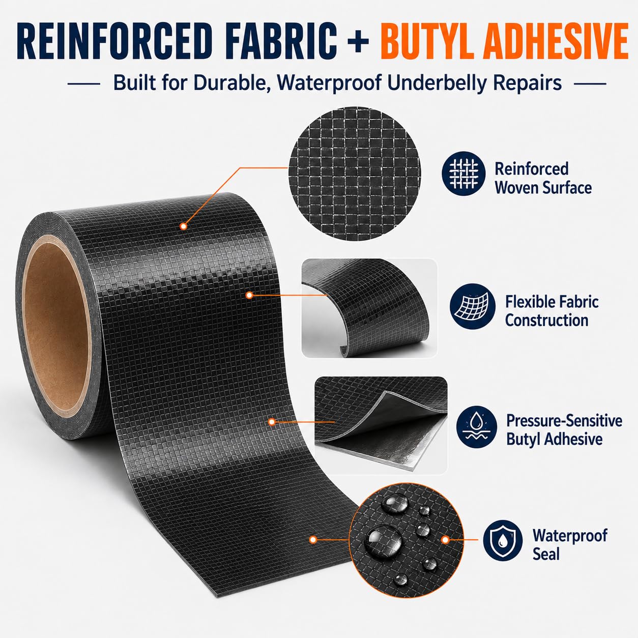 Cinta Reparación Caravana Negra 203mm x 15m | Cinta Sellante para Caravanas, Impermeable y Estanca, para Techo Autocaravana Ventana Barco Tuberías