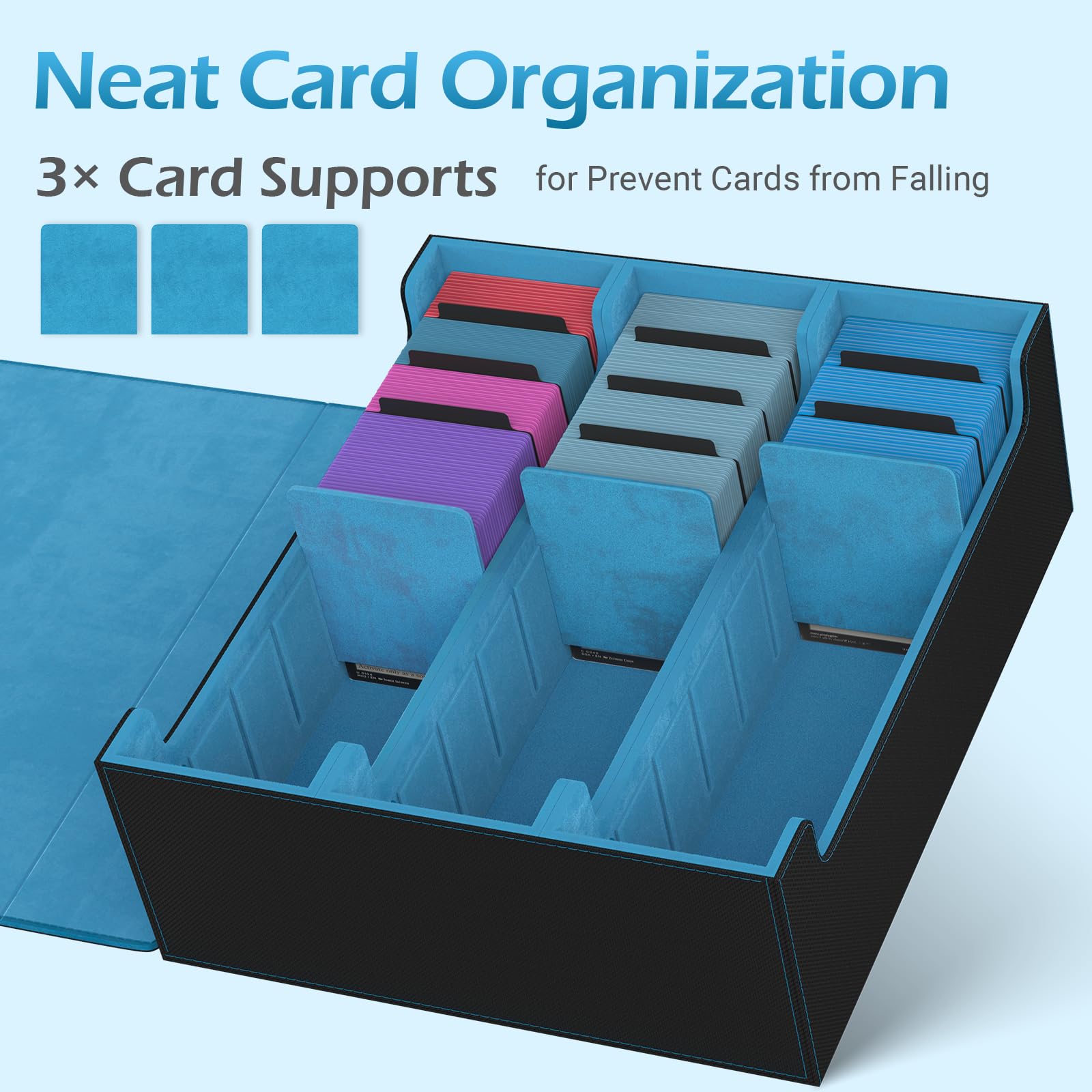 Caja de almacenamiento de 3 filas para tarjetas coleccionables con 50 fundas y 24 divisores, funda apta para cartas MTG TCG Magic Commander, caja de mazo para cartas deportivas