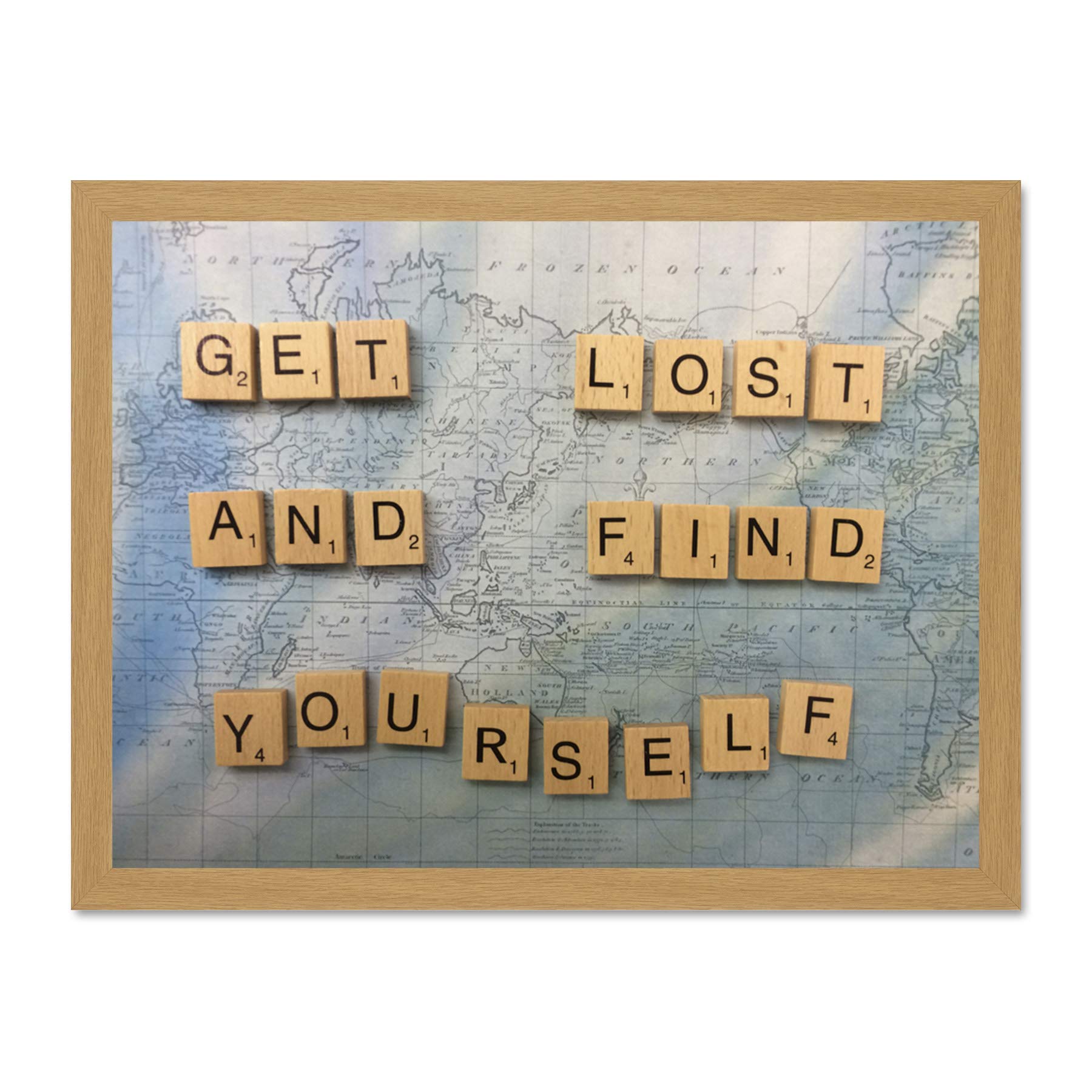 Get Lost Find Yourself Travel Scrabble Large Framed Art Print Poster Wall Decor 18x24 inch