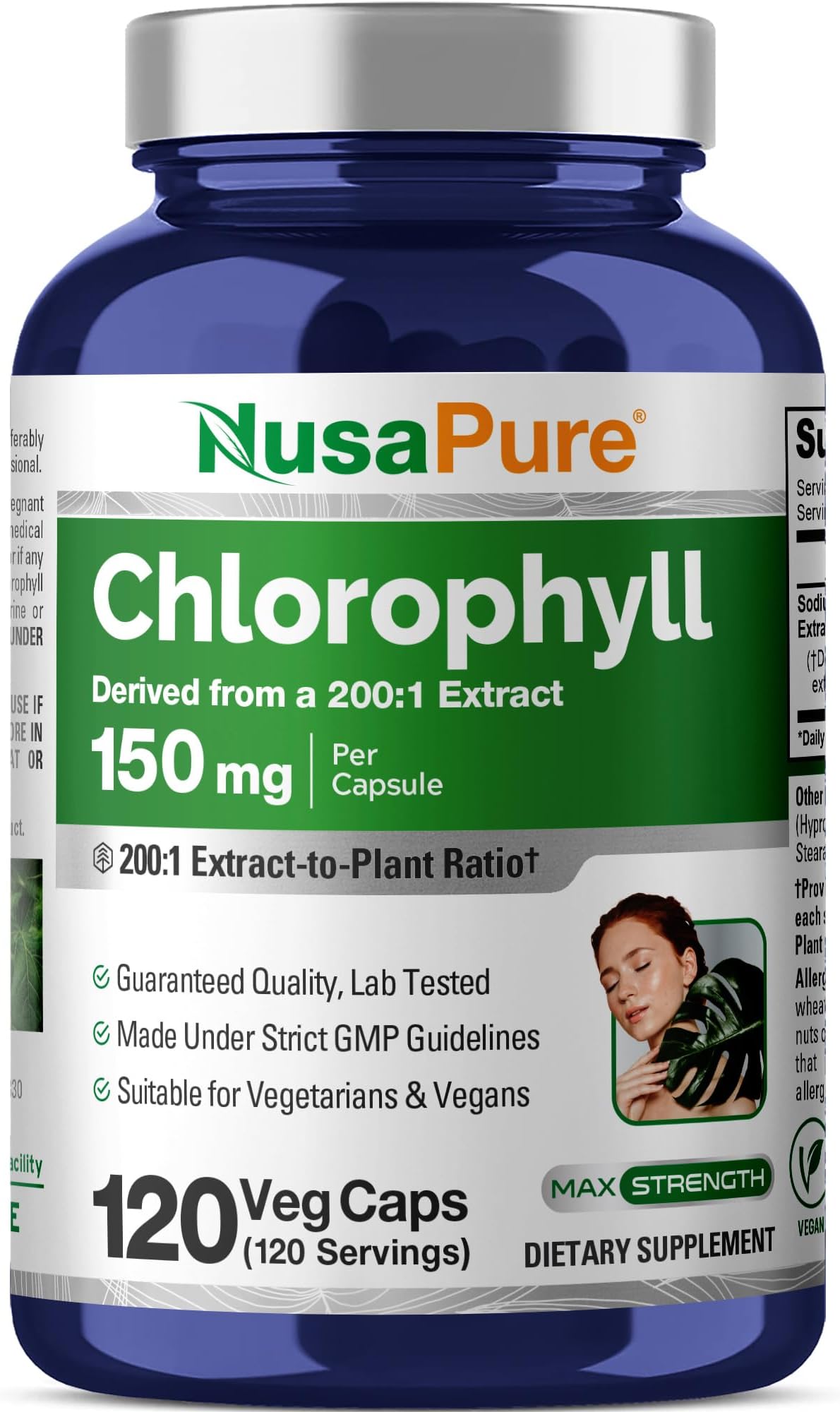 Chlorophyll, Non-GMO, Vegan, 150mg, 120 Veg Capsules - 120 Servings | Sodium Copper Chlorophyllin 200:1 Extract, Dietary Supplement Formula, Suitable for Adults, Made in cGMP Facility USA